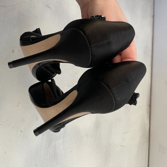 N°21 Black Satin Embellished Knotted Pumps Tonal Beads Ankle Strap Point Heels - Picture 7 of 10